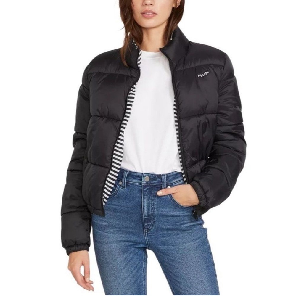 Volcom Puffs N Stuff Reversible Zip Up Striped Puffer Jacket Coat